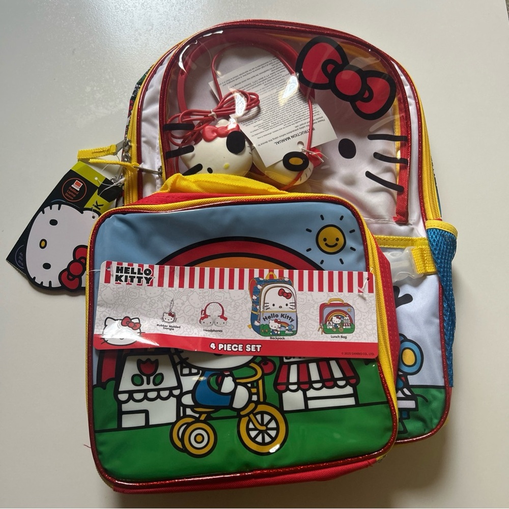 Hello Kitty Multi Color 4-Piece 17” backpack set with lunch box and more NWT